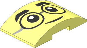 Slope Brick Curved  6 x  4 Double with Black Round Glasses, Eyebrows, Eyes and Grin Pattern