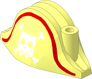 Minifig Hat Bicorne with Large Square Skull with Crossbones Behind and Red Line Pattern