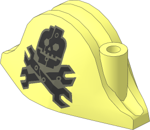 Minifig Hat Bicorne with Corrugated Metallic Silver Minifigure Skull and Crossed Spanners on Dark Bluish Grey Background Pattern
