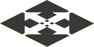 Sticker  1.9 x  1.9 with Four White Arrows Pointing Outwards on Black Background
