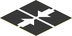 Sticker  1.9 x  1.9 with Two White Arrows Pointing Inwards on Black Background