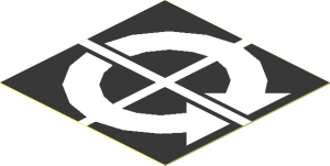 Sticker  1.9 x  1.9 with Two White Curved Arrows Inwards on Black Background