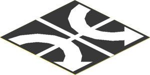 Sticker  1.9 x  1.9 with Two White Curved Arrows Outwards on Black Background