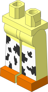 Minifig Hips and Legs Long with Black and White Chaps and Dark Orange Boots Pattern