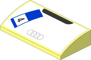 Slope Brick Curved  2 x  4 with Underside Studs with Grey Audi Logo and Black 4 on Blue and White Frame on White Background Sticker