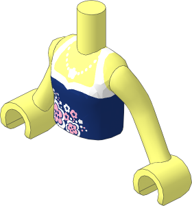 Figure Friends Girl Torso with Arms with Dark Blue and White Halter Top with Flowers and Necklace Pattern