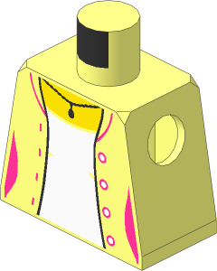 Minifig Torso with Open Jacket, Metallic Silver Necklace and Lavender Shirt Pattern
