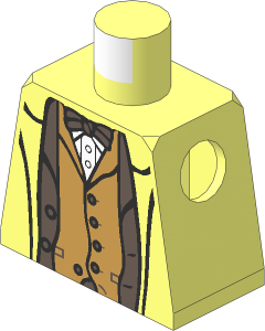 Minifig Torso with Trench Coat over Dark Brown Suit Jacket and Bow Tie, Dark Tan Vest and White Shirt Pattern