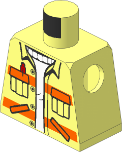 Minifig Torso with Diagonal Lower Pockets, Pen, Sweater and Orange Stripes Pattern