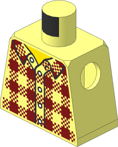 Minifig Torso with Dark Red Plaid Flannel Shirt, Collar and Buttons Pattern