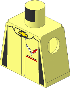 Minifig Torso with Race Suit with Chevrolet Corvette Z06-C7 Logos and Black Stripes Pattern