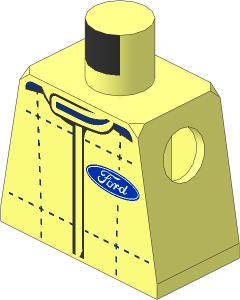 Minifig Torso with Race Suit with Ford Logo, Dark Blue Crosses and Dots and Black Stripes Pattern