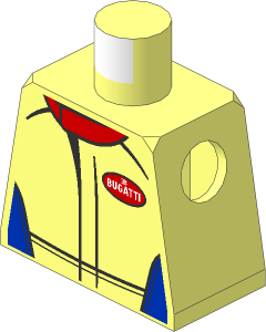 Minifig Torso with Race Suit with Bugatti Logos and Black Stripes Pattern