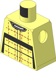 Minifig Torso with Race Suit with Porsche Logos, Dark Red Crosses and Dots and Black Stripes Pattern