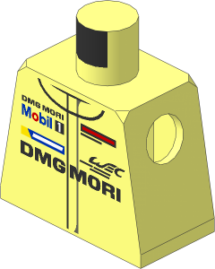 Minifig Torso with Race Suit with Porsche Logos, Black and Grey Stripes Pattern