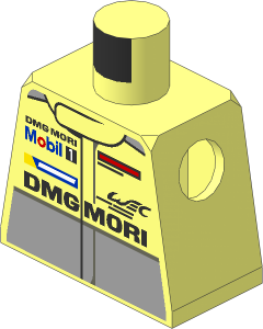 Minifig Torso with Race Suit with Porsche Logos, Black and Grey Stripes and Radio on Backside Pattern