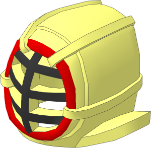 Minifig Kendo Mask with Metallic Silver Grille and Red Trim Pattern