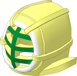Minifig Kendo Mask with Metallic Gold Grille and White Trim Pattern
