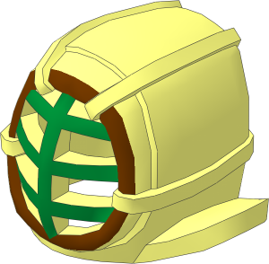 Minifig Kendo Mask with Metallic Gold Grille and Reddish Brown Trim Pattern
