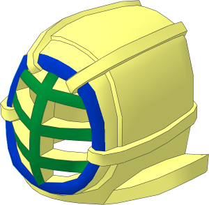 Minifig Kendo Mask with Metallic Gold Grille and Blue Trim Pattern