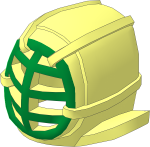 Minifig Kendo Mask with Metallic Gold Grille and Green Trim Pattern