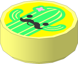 Tile  1 x  1 Round with Bright Green Cactus Pattern