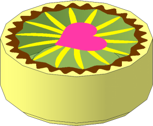 Tile  1 x  1 Round with Magenta Heart on Bright Light Yellow Icing Pattern