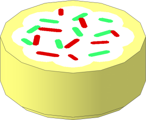 Tile  1 x  1 Round with Cookie with White Frosting and Red and Green Sprinkles Pattern