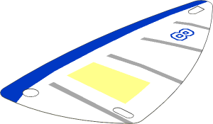 Sail  6 x 12 Triangular with Blue "8", Horizontal Light Grey Stripes, and Vertical Blue Stripe Pattern