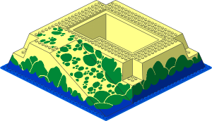 Baseplate 32 x 32 Raised with Ramp and Pit with Water and Green Stones Pattern