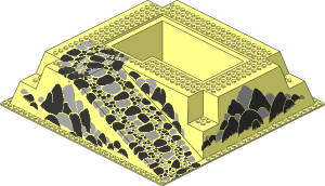 Baseplate 32 x 32 Raised with Ramp and Pit with Grey and Black Rocks Pattern