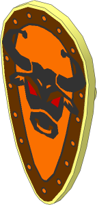 Minifig Shield Ovoid with Bull Head on Brown Border Sticker