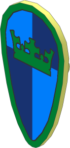 Minifig Shield Ovoid with Crown on Dark Blue and Medium Blue Quarters Pattern