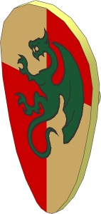 Minifig Shield Ovoid with Dark Green Dragon on Medium Nougat/Tan Pattern