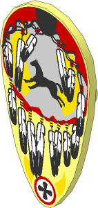 Minifig Shield Ovoid with Galloping Horse and Feathers Pattern