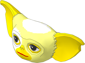 Minifig Head Gremlin with Mogwai with Light Nougat Ears and Face, White Fur on Head and Around Right Eye and Dark Brown Eyes Pattern