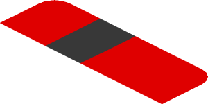 ~Sticker  0.8 x  1.9 with Black Arc on Red Background Left - First Face