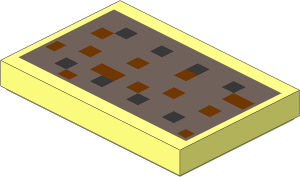 Tile  2 x  3 with  8 Metallic Silver Squares and 12 Reddish Brown Quadrilateral on Dark Brown Background Pattern