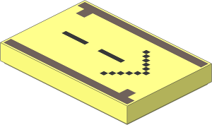 Tile  2 x  3 with Black Pixelated Arrow and Dark Brown Squares and Lines Pattern