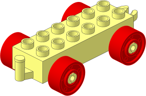 Duplo Car Base  2 x  6 with Red Wheels with Fake Bolts