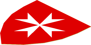 Sticker Minifig Shield Triangular with White Maltese Cross on Red Background