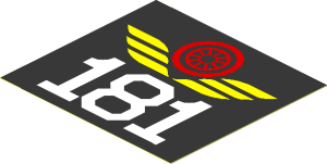 Sticker  2.3 x  2.4 with White "181" and Winged Wheel Logo on Black