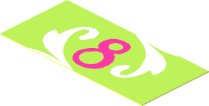 Sticker  0.9 x  1.9 with Magenta "8" on Lime Background
