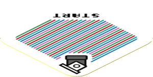 Sticker 1.8 x 1.8 with Bar Code and Cannon and 'START'