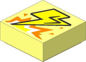 Tile  1 x  1 with Yellow Lightning Bolt, Metallic Pink and White Explosion Pattern