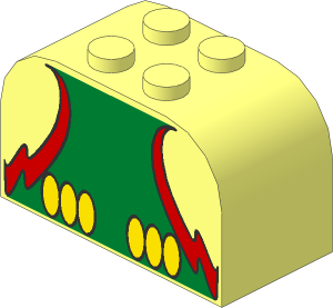 Brick  2 x  4 x  2 with Curved Top with Parrot Body and Green / Red Feathers Pattern
