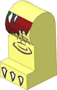 Minifig Leg Left with Dark Red Loincloth, Belt with White Spikes and White Claws Pattern