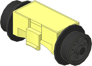 Train Brick  2 x  4 x  1.333 Sliding Wheel Block - Type B with Black Conical Wheels with Black Tyre