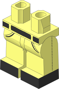 Minifig Hips and Legs with Metallic Silver Buckle and Black Belt, Pockets and Shoes Pattern