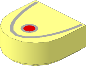 Tile  1 x  1 with Rounded End with Red Disc and Light Grey Arc Pattern